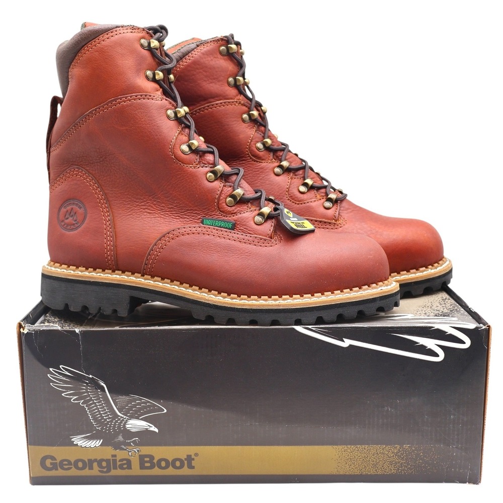 Georgia Boot Hammer Work Boot Mens 9.5 Brown Leather Steel Toe Waterproof G8388